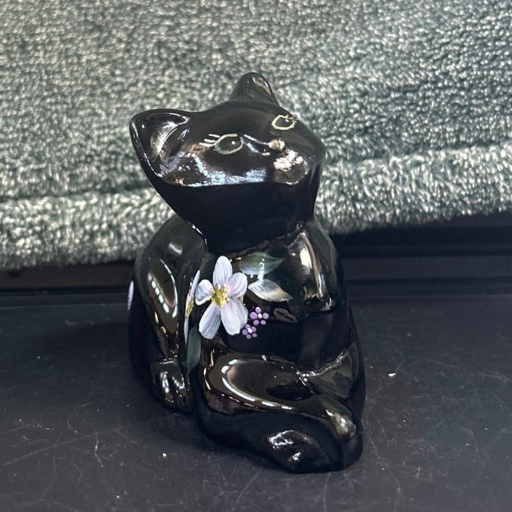 Fenton Lennox Black “Perky Cat” Hand Painted Signed by Artist - Picture 11 of 11